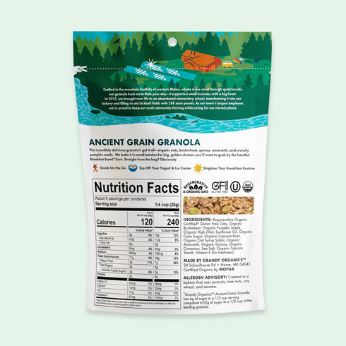 6g Pack 3 Grandy Organics Ancient Grain Granola - Protein Snackable Granola Clusters - Whole Grain, Low Sugar, Gluten