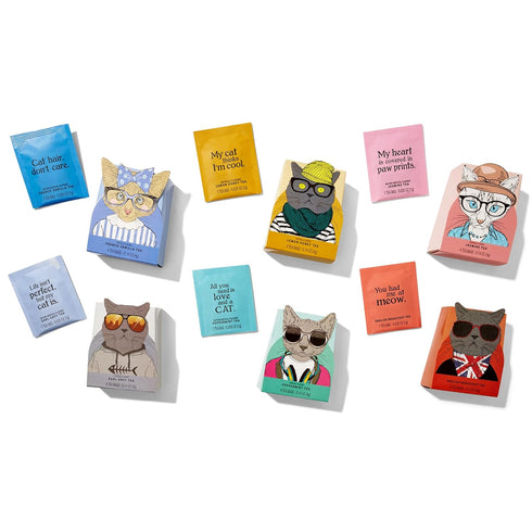 Set: 24 6 Set 24 Thoughtfully Gourmet Cat Lover's Tea Gift Includes Teas in Flavors with Stylish Cat Art and Fun Quotes