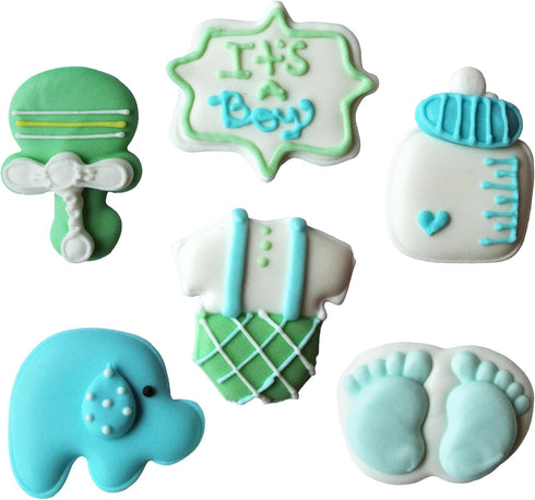 Royal Icing Decorations, Baby Boy, Gender Reveal Party, Baby Shower Edible Kosher