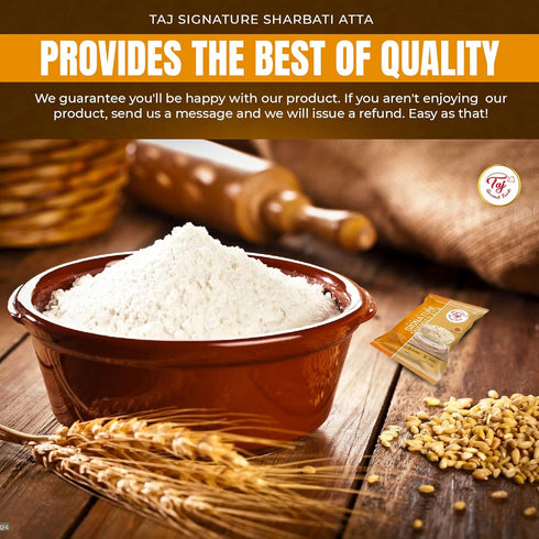 TAJ Gourmet Foods 20-Pounds 100% TAJ Signature Sharbati Atta (Chakki Atta - Stone Ground), Whole Wheat Flour, Chappati