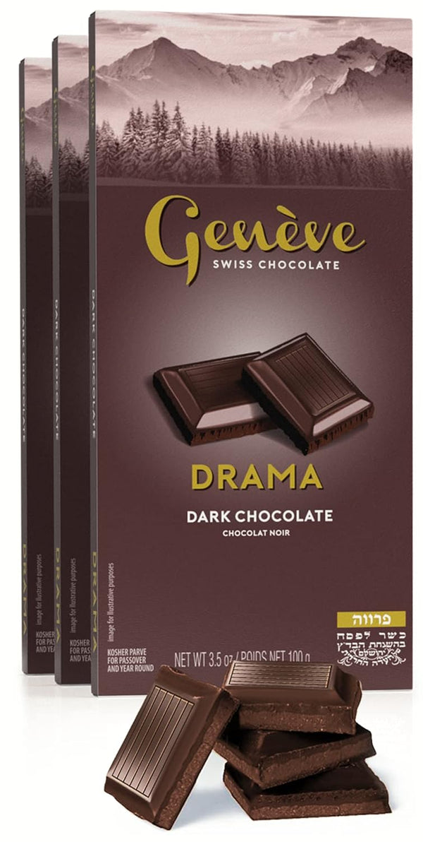 Geneve Real Swiss Vegan Dark Chocolate Drama 3.5oz (3 Pack) | Dairy