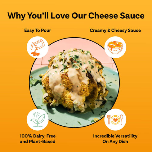 14.2 oz (Pack 8) Dairy Free Cheddar Cheese Sauce, Plant Based Rich, Creamy, Cheesy Sauce