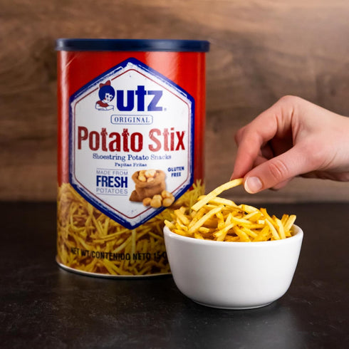15 Oz. Utz Potato Stix, Original Canister Shoestring Potato Sticks Made from Fresh Potatoes, Crispy, Crunchy Snacks