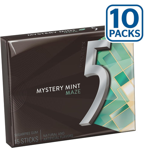 5 15 (Pack 10) Gum Sweet Mint Sugar Free Chewing Gum Bulk, Stick Box