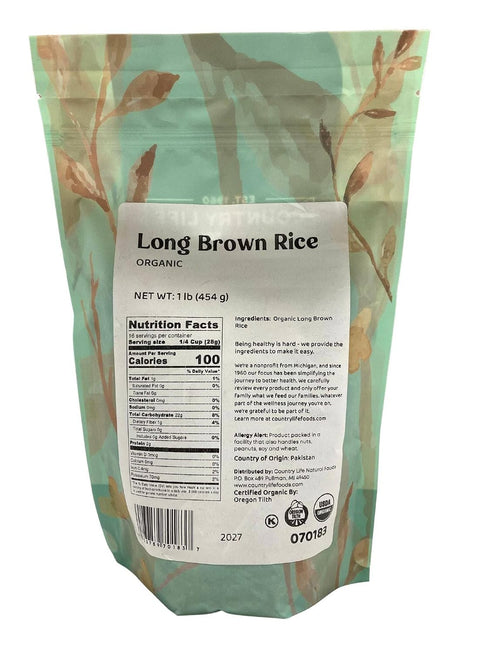 (1 LB) Organic Long Grain Brown Rice - Crux Ingredients USA - Firm Texture Nutty Flavor - Certified GF Vegan Non-GMO