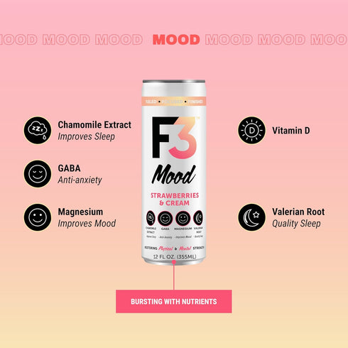 F3 Pack (12 Pack) Mood Variety - Functional Sparkling Juice Drink with Powerful Nootropics to Reduce Stress, BCAAs