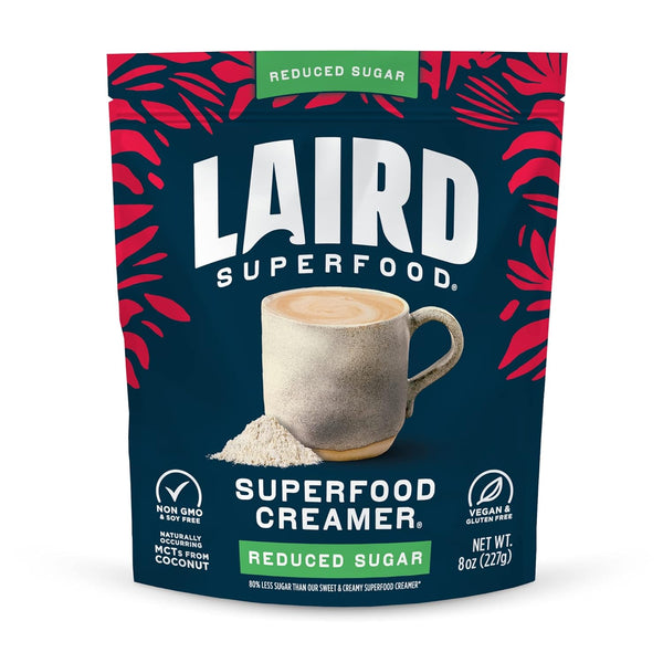 Laird Superfood Non-Dairy Reduced Sugar Coconut Powder Coffee Creamer, Keto, No Sugar Added, Gluten Free, Vegan, 8 oz.