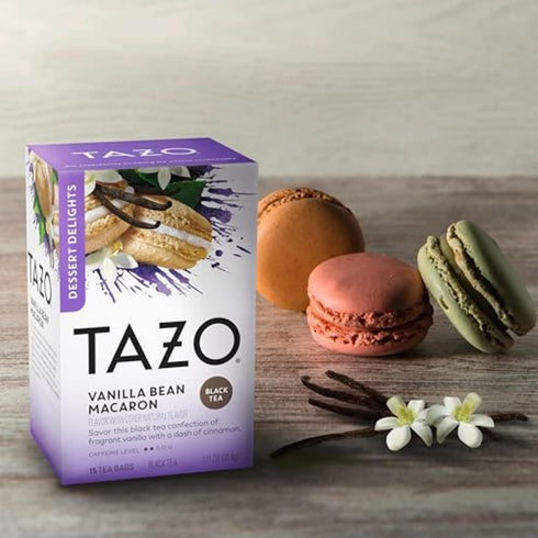 90 (15ct Pack 6) TAZO Dessert Delights Vanilla Bean Macaron Tea Bags, Sugar Free and Zero Calories, Total Tea Bags