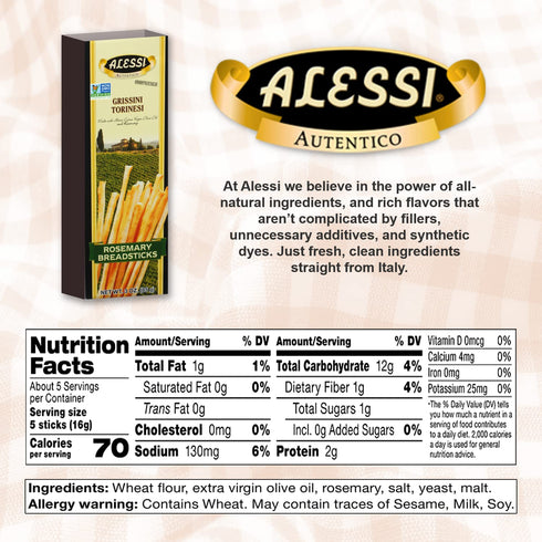 3 (Pack 12) Alessi Rosemary Breadsticks, Zero Trans Fat, Non GMO, Ounces