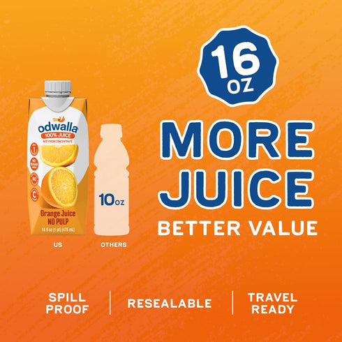 100% 16 oz (12 Pack) Odwalla Pure Orange Juice No Pulp Hand-Picked OJ Juice - Vitamin C - No Sugar Added, No Artificial
