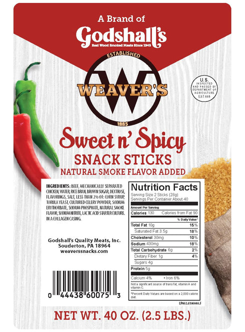 (80 7 40oz Weavers Sweet n' Spicy Snack Sticks sweet & spicy beef & chicken snack sticks per bag)