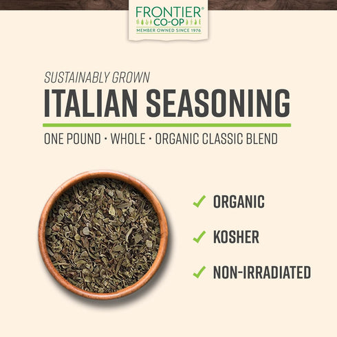 Frontier Co-op Organic Italian Seasoning 1lb - Bulk Dried Oregano, Thyme, Rosemary, Basil, Sage & Marjoram - Wholesale Spices and Seasonings