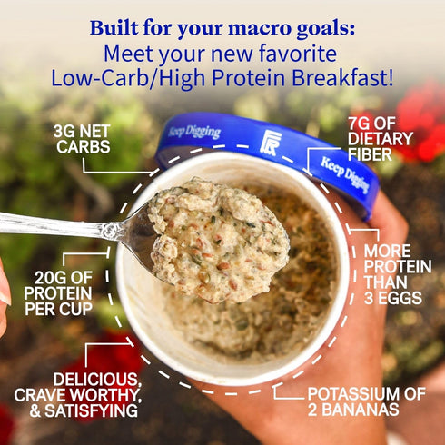 20g 3g 6 Folk Revival Original Keto Instant 'Oatmeal' - Protein, Net Carbs, High Fiber, Non GMO, Gluten Free, Made