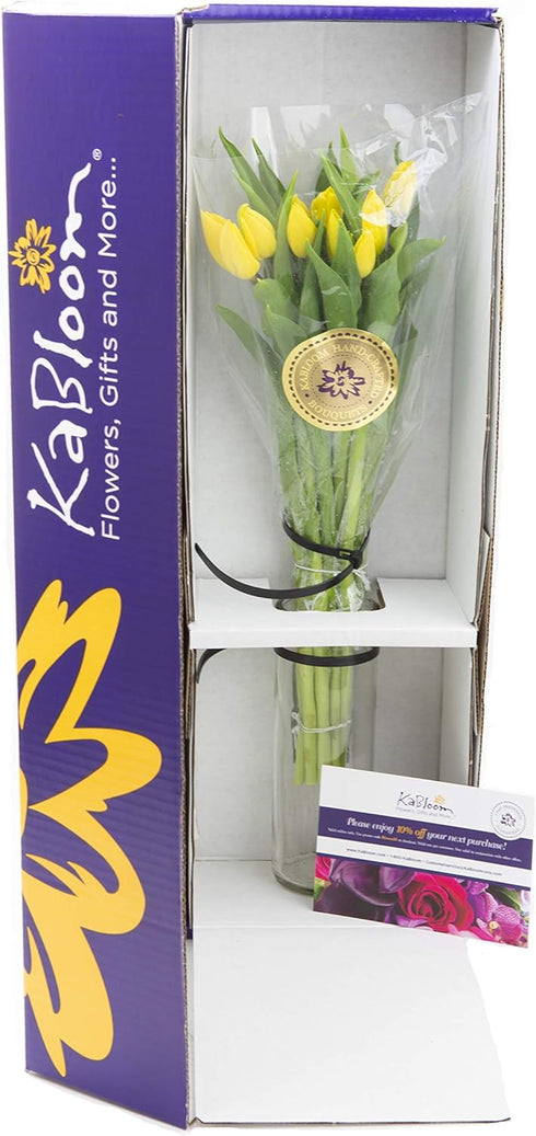 KaBloom Flowers - Mother's Day Collection - Bouquet of Fresh Yellow Tulips with Vase| Fresh For Delivery Prime.Gift