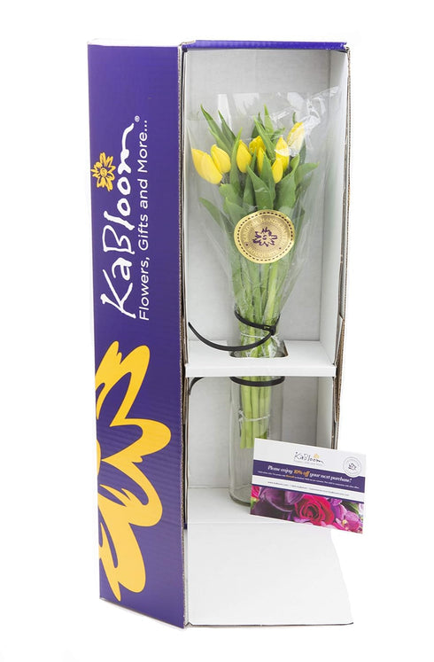 KaBloom PRIME NEXT DAY DELIVERY - Mothers Day Collection - Bouquet of Fresh Yellow Tulips with Vase.Gift for Birthday