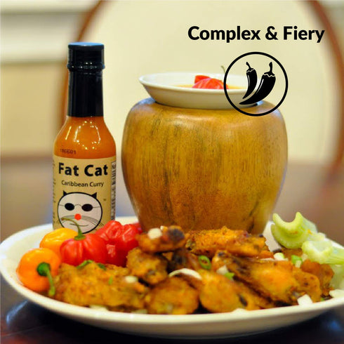 6 Carribean Curry Scotch Bonnet Pepper Sauce by Fat Cat Gourmet | Spicy and Savory | For Grilled Chicken, Steak, Pork