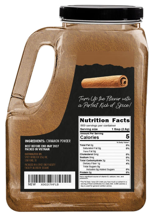 Spicy World 5 LB Cinnamon Powder Jar - Lab Tested for Lead - Ground Cassia Cinnamon Bulk, Great Authentic Spice