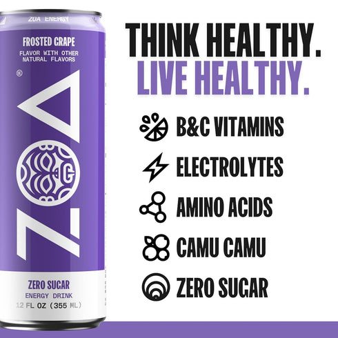 Pack, 4 12 (Pack 12) ZOA Energy Drink Variety Flavors - Zero Sugar, Daily Vitamin C & B, Natural Caffeine, Hydrating