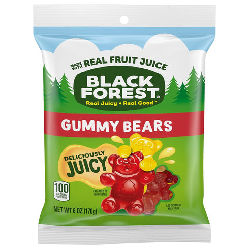 Gummy 6 (Pack 8) Black Forest Bears Candy, Real Fruit Juice, Ounce Bags