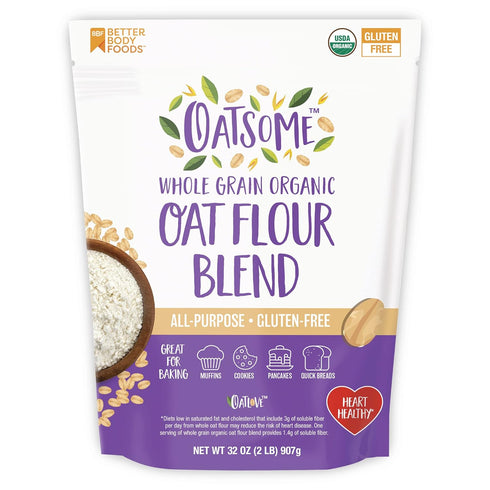 Oatsome Organic Oat Flour Blend, Whole Grain, Gluten-Free, All Purpose Flour for Baking, 2 lb