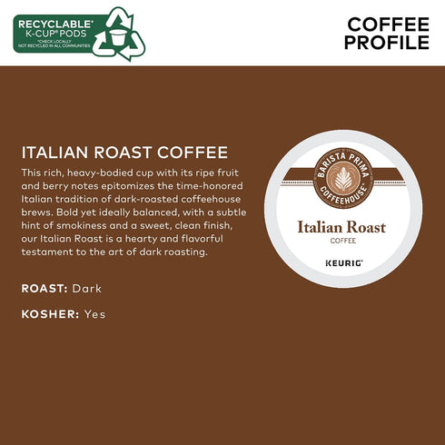 Barista Prima 48 Count Coffeehouse Italian Roast, Keurig Single Serve K-Cup Pods, Dark Roast Coffee