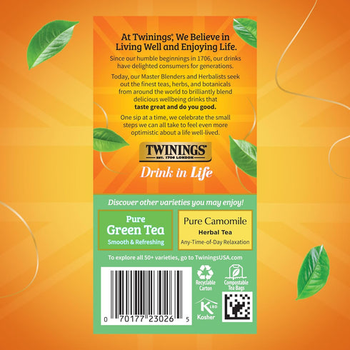20 Count (Pack 1), 20 Twinings Pure White Tea Individually Wrapped Bags, of Light & Fresh, Caffeinated, Enjoy Hot