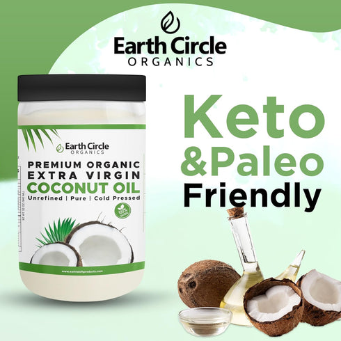 (32 Earth Circle Organics Premium Ultra Pure Extra Virgin Organic Coconut Oil, Cold Pressed, Baking, Smoothies, Skin