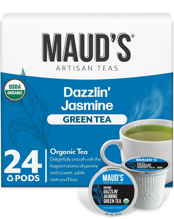 Maud's Organic Jasmine Green Tea Pods - 24 ct Recyclable Single Serve Tea Pods, Compatible with Keurig