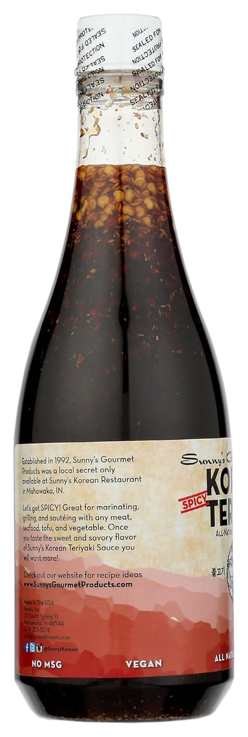 Sunny's Gourmet Korean Spicy Teriyaki Sauce - 15.5 oz., All Natural Marinade for Grilling Meat or Sautéing Vegetables.