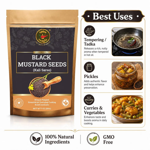 100% 7oz (200g) Spice Magic Black Mustard Seed ~ Pure, Aromatic & Natural | I Kali Rai | Non-GMO | Indian Origin
