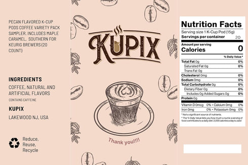 KUPIX Pack (20 Count) Pecan Flavored K-Cup Pods Coffee Variety Sampler. Includes Maple, Caramel, Southern for Keurig