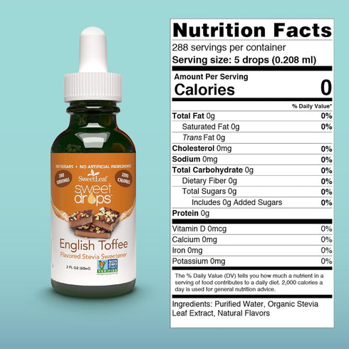 SweetLeaf Stevia Liquid Sweet Drops - English Toffee Flavor, Zero-Calorie Sweetener, 2 Fl Oz (Pack of 2)