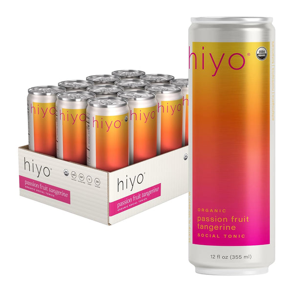 Hiyo Organic Social Tonic- Passion Fruit Tangerine, 12 Pack N.A. Functional Seltzer,