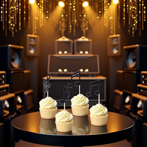Fansoftiks 36Pcs Black Glitter Musical Notes Cupcake Toppers,Rock Music and Birthday Party Decorations,Cake Picks