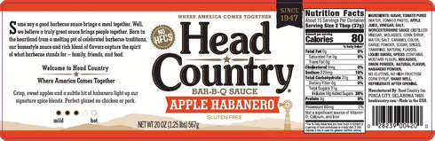 Head Country Apple Habanero Bar-B-Q Sauce, 20 Ounce, Gluten Free, Sweet & Spicy for Chicken & Ribs