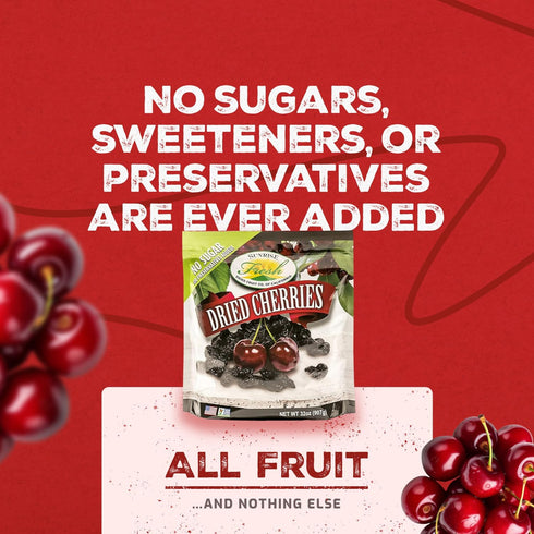 1 lb Sunrise Fresh Dried Sweet Cherries, Unsweetened, No Sugar Added, Fresh Fruit Flavor, Bag