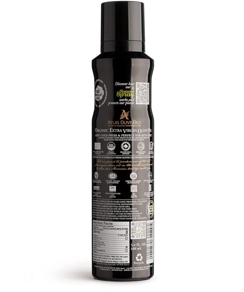 Organic Extra Virgin Olive Oil Spray, Polyphenol Rich Moroccan Oil, Cooking Spray Non Stick, Cold Pressed EVOO Oil, Hydroxytyrosol Keto Olive Oil, 5.4 fl oz. Bottle