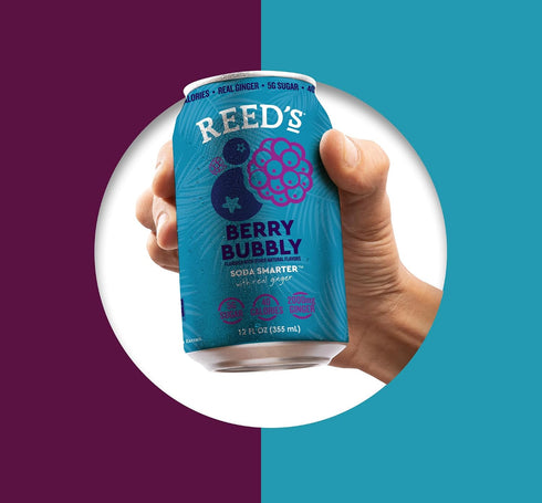 12oz 12-Pack Reed's Berry Bubbly Functional Soda - Organic Ginger, Adaptogen Mushroom Blend, Prebiotics - Cans