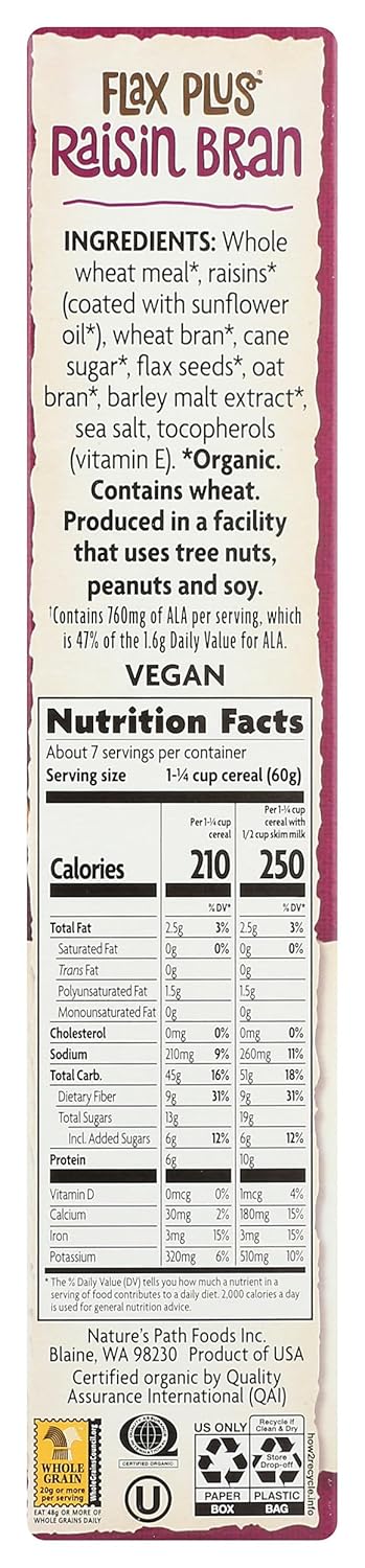 14 Natures Path, Cereal Flax Plus Raisin Bran Organic, Ounce