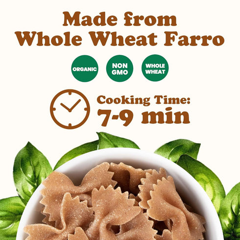 1.1 lb (Pack 4) Food to Live - Organic Farro Farfalle Pasta, of - Italian Whole Wheat and Non-GMO Bow-tie Pasta, Single