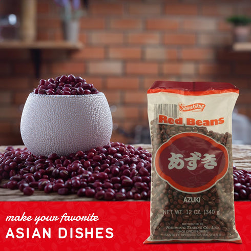 12-Ounce Shirakiku Dark Red Beans | Japanese Vegan Azuki Small Beans | Fiber, Iron Various Calcium & Minerals | Perfect