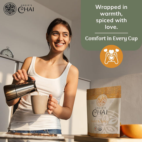 30 80 Angie's Chai Sweet & Spicy Organic Instant Chai Tea Powder - Made in USA, Delicious Spiced Chai Powder Mix