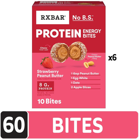 (60 RXBAR Protein Energy Bites, Gluten Free Energy Snacks, Protein Snacks, Strawberry Peanut Butter Bites)