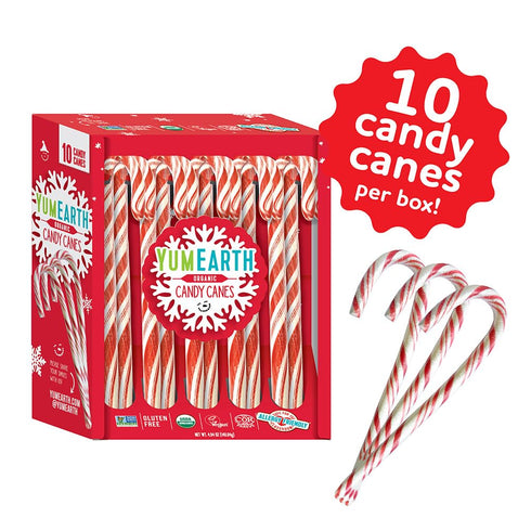YumEarth Organic Candy Canes - Full Size Peppermint, Individually Wrapped, Allergy Friendly, Vegan - 10 Count (Pack of
