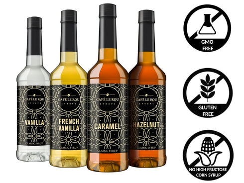 25.4oz 4-pack) 4 NEW Caf Le Rou Variety Vanilla, French Vanilla, Caramel, Hazelnut (Variety, *Includes Coffee Syrup