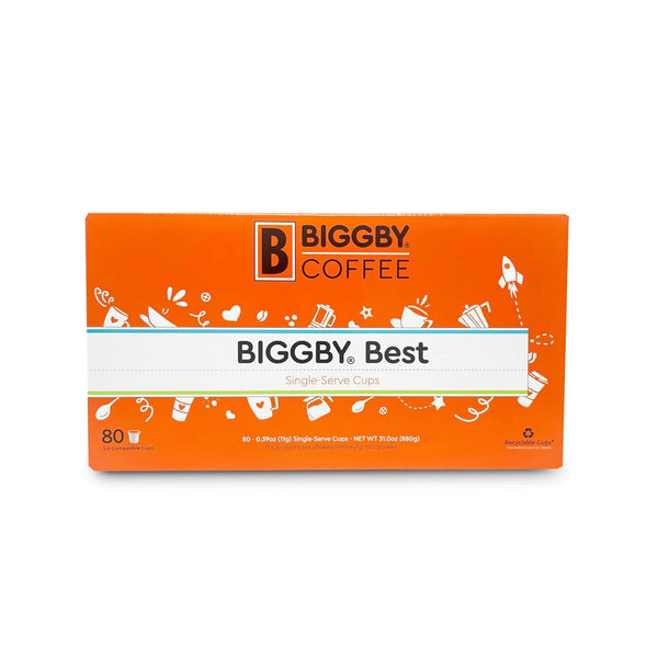 BIGGBY Best Single Serve Coffee, Recyclable Plastic Cups, 80 Count Box, Medium