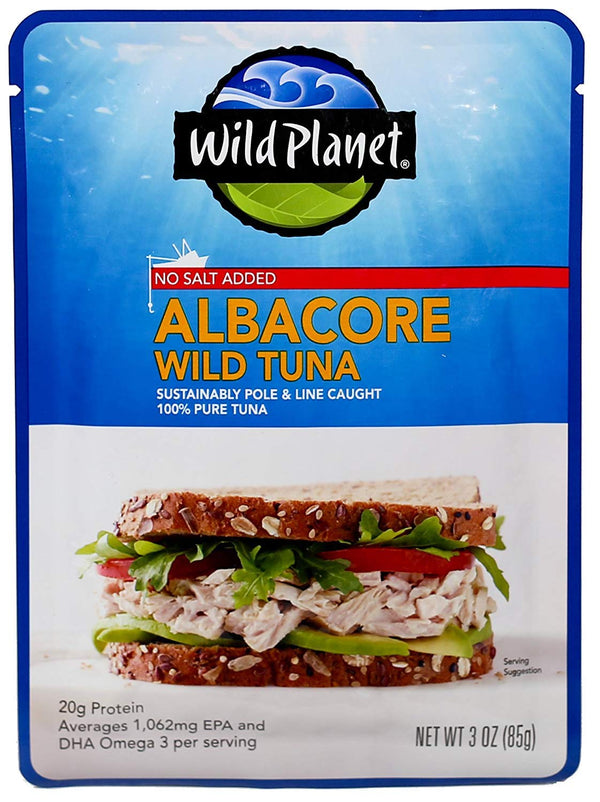 Wild Planet Wild Albacore Tuna, No Salt Added, Sustainably Wild-Caught, 3 Ounce Pouch (Pack of 1)