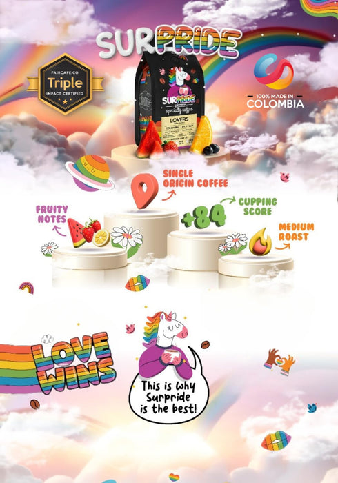 SURPRIDE Specialty Coffee 454g - Ground- Colombian Arabica Coffee with Fruity Flavors & Cocoa Nibs Aromas
