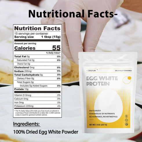 8 Oz, ORGFUN Egg White Powder Pasteurized Egg White Powder, Gluten-Free, Non-GMO, Ideal for Baking