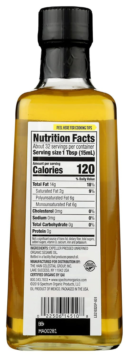 16 oz Spectrum Organic Sesame Oil, Unrefined
